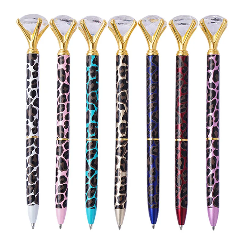 

10pcs Leopard Diamond Ballpoint Pen Student Office Business Advertising Gift Rotating Metal Ballpoint Pens