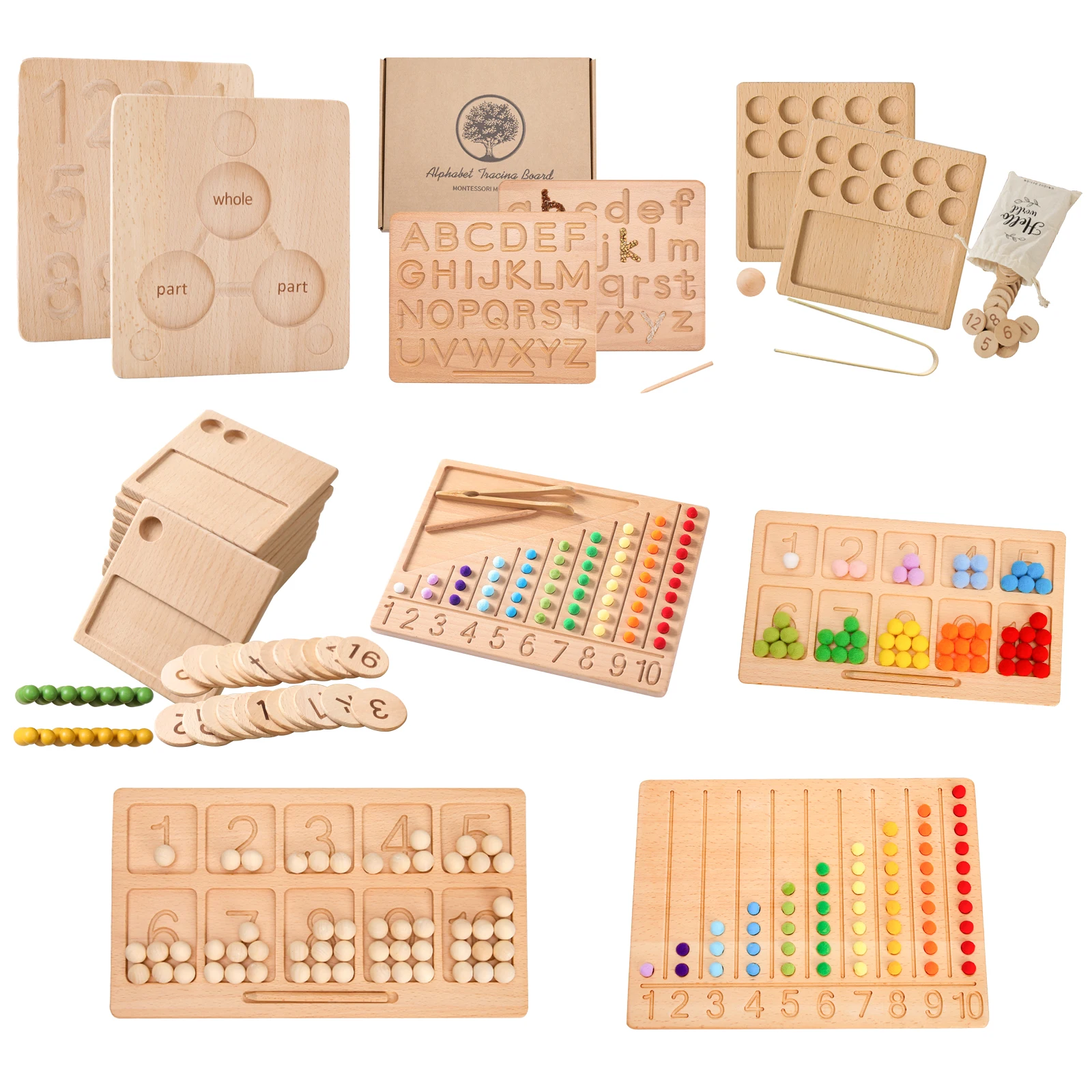 Montessori Digitaal Bord Voor Meisjes Jongen Traceringsbord Dubbelzijdig Wiskunde Beuken Houten Letters Nummer Tellen Puzzel Kids Cadeau