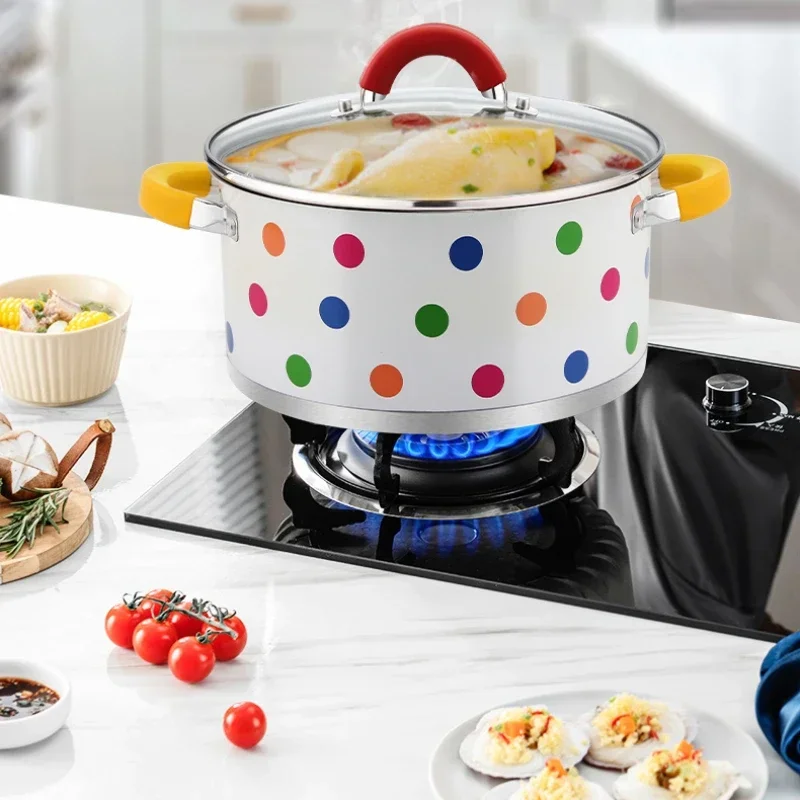 Durable 304 Stainless Steel Cooking Pot - Large Capacity 28cm Colorful Wave Dot Design Stylish and Practical New Arrivals