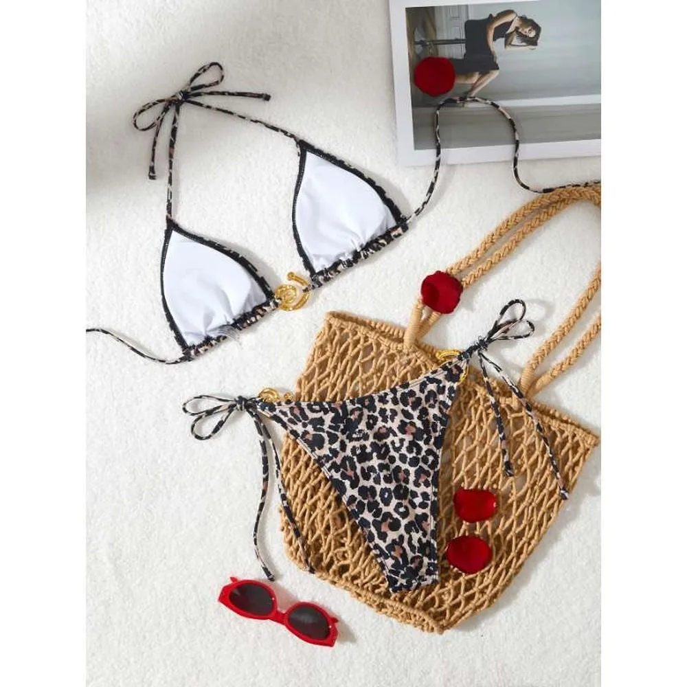 Sexy Leopard Print Tie Side Bikini Set Women Summer Beach Swimwear Sports Swim Suit Israeli Russian Style Tankini Swimsuits Wome