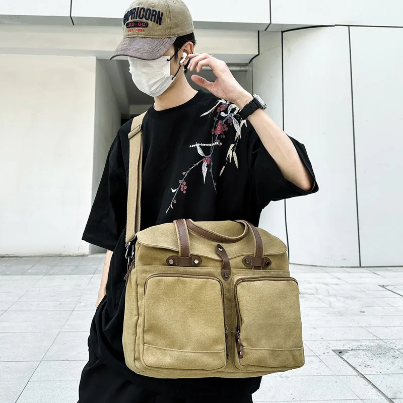 

Large-capacity canvas men's crossbody bag, multi-compartment messenger bag for outdoor travel, single-shoulder handbag