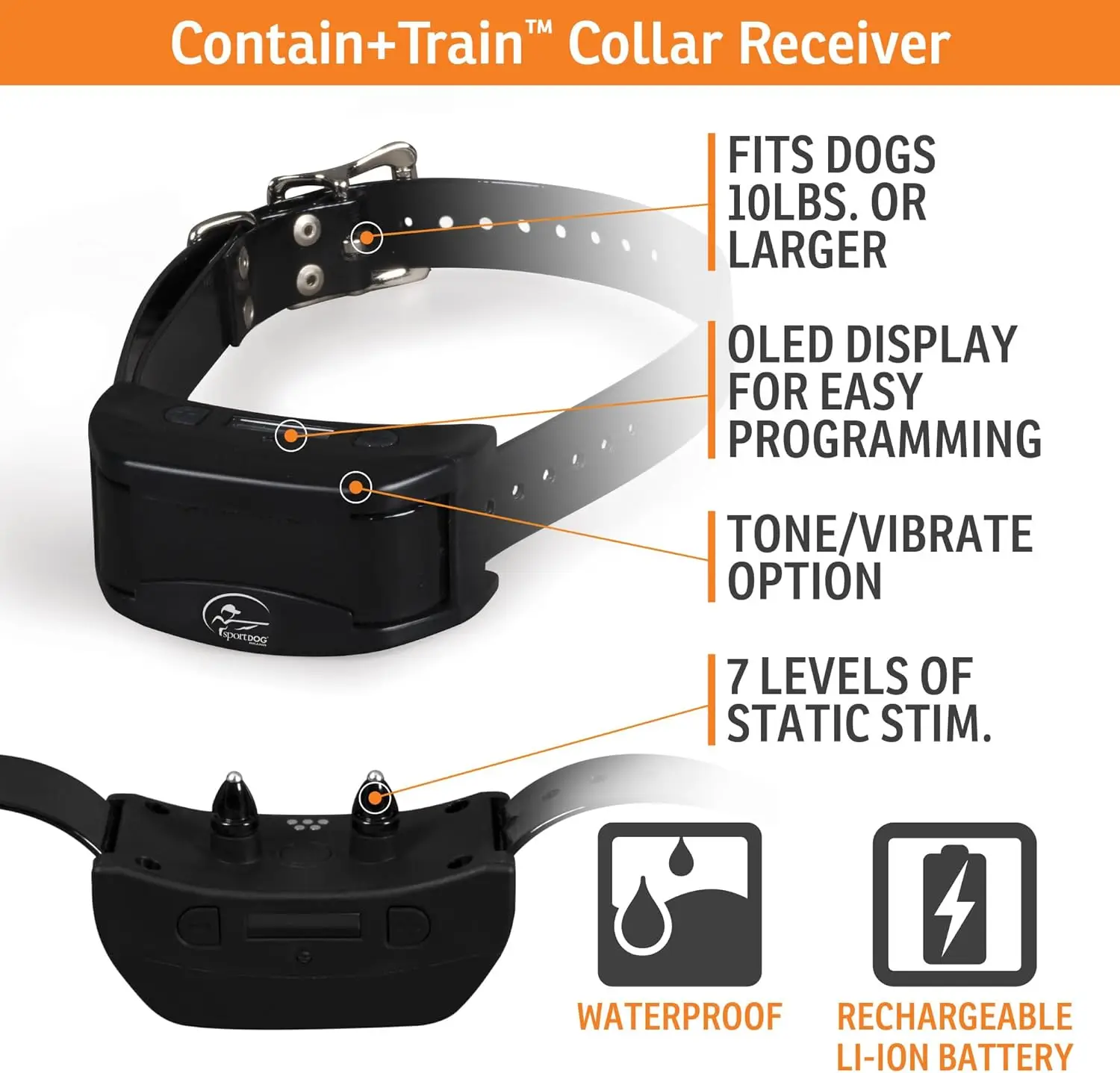 SportDOG Brand Contain + Train System-In-Ground Fence & Remote Trainer- Waterproof, Rechargeable Collar- Tone, Vibrate