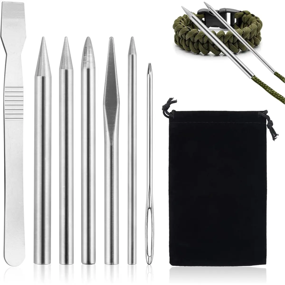 AB52 7Pcs Paracord Stitching Set, Paracord Lacing Tools Set,Jig,Stitching with Storage Bag Smoothing Tool for Laces Strings