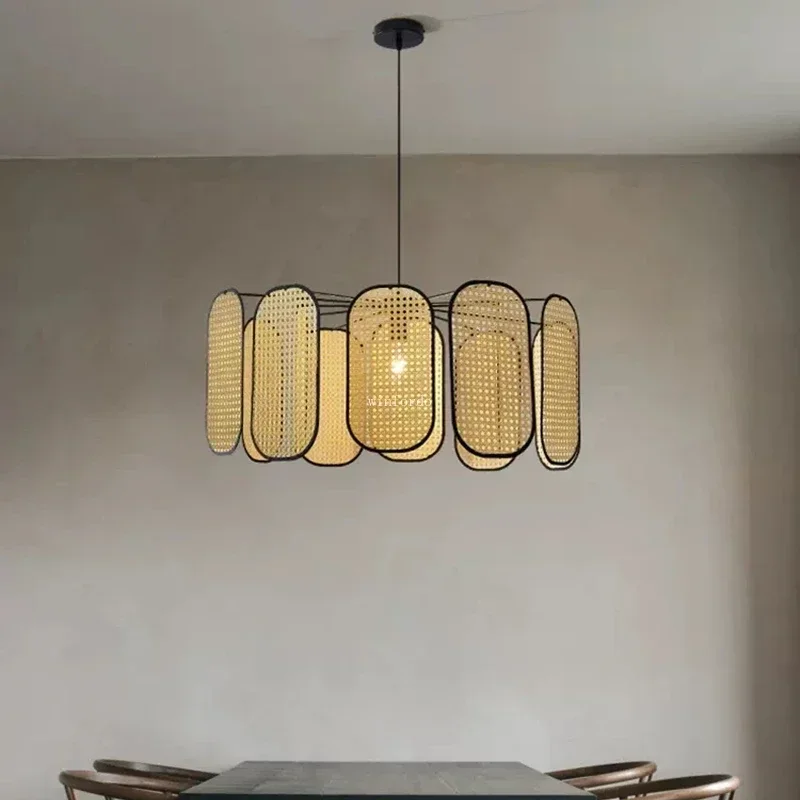 Rattan Art Ceiling Chandeliers Handmade Japanese Pandant Lamp For Restaurant Living Room Bedroom Kitchen