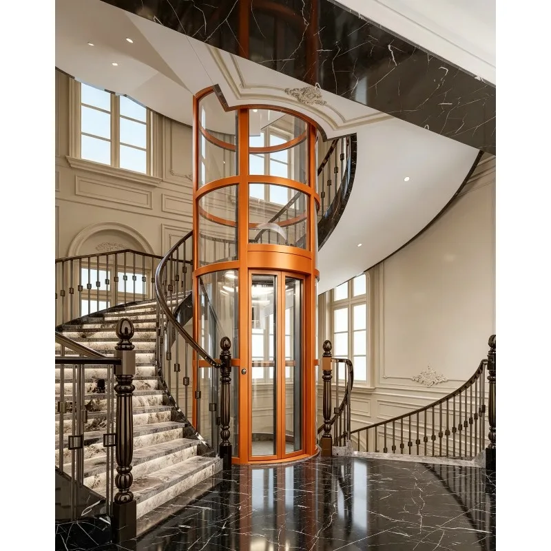 Glass Panoramic Elevator 2-6 Floors Residential Home Lift 450kg Passenger House Elevator 4 Story Building External Elevator