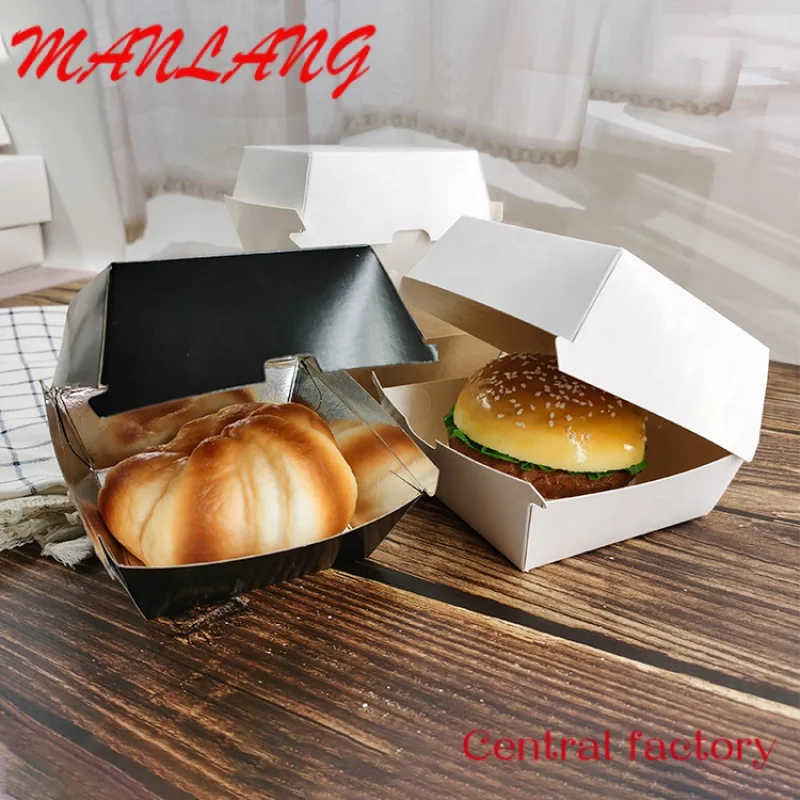 Custom  Custom brown black white Cardboard Papercorrugated Papier Clamshell Hamburger Fries delivery food Grade paper box packag