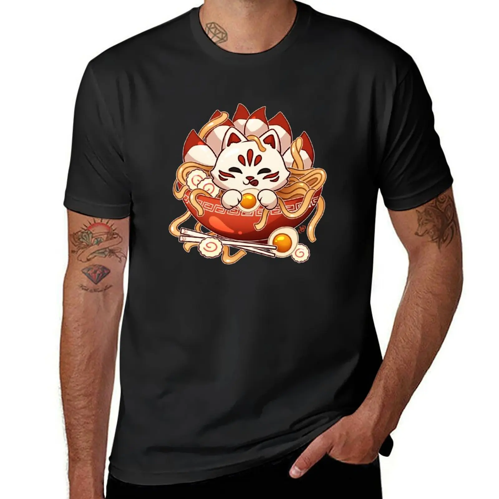 

Kitsune Udon Bowl T-Shirt shirts graphic tees street wear baggy shirts Men's cotton t-shirt