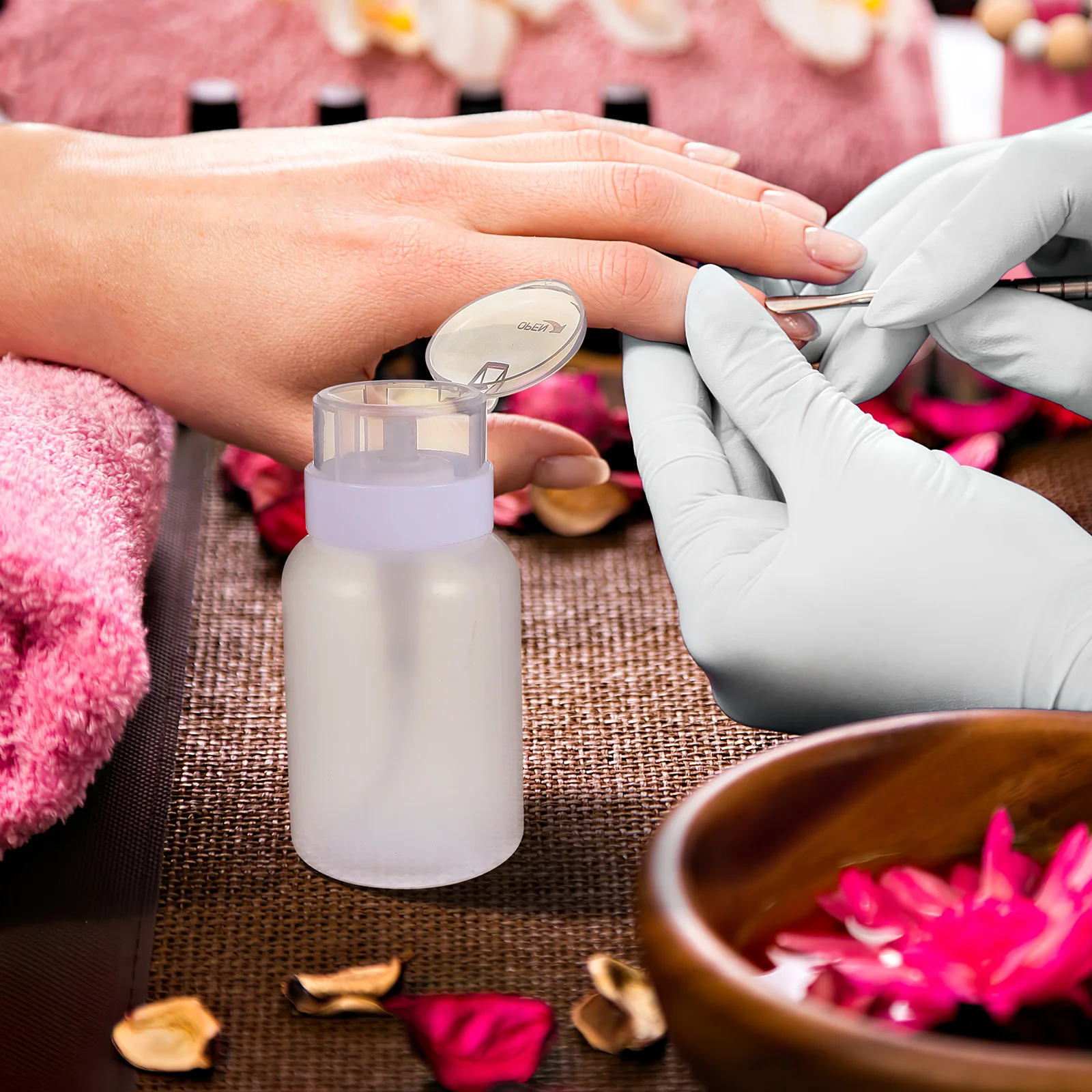 2 قطعة زجاجات موزع المضخة مزيل طلاء الأظافر البلاستيك الفارغ دفع أسفل زجاجات مزيل ماكياج السائل الشفاف المحمولة #6