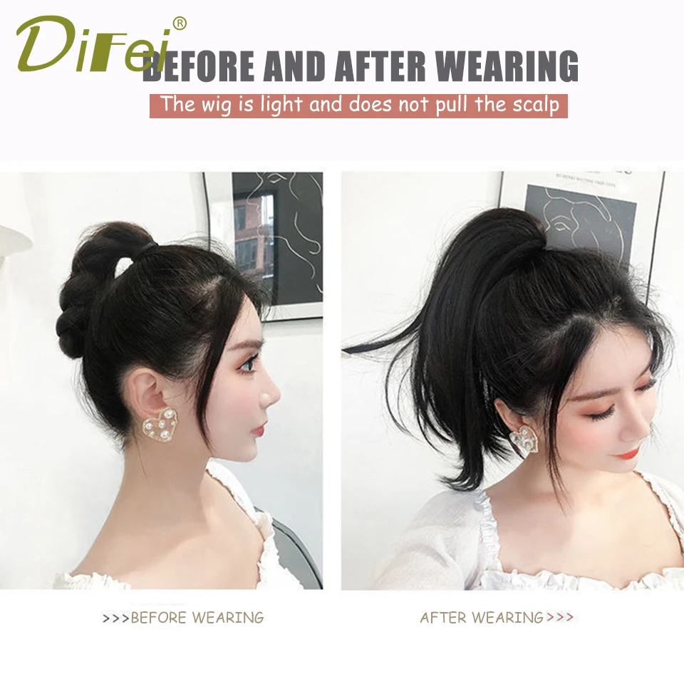 DIFEI Synthetic Wig Ponytail Female Grab Clip Short Buckle Fake Ponytail Micro Curly Ponytail Fluffy Hair Ponytail