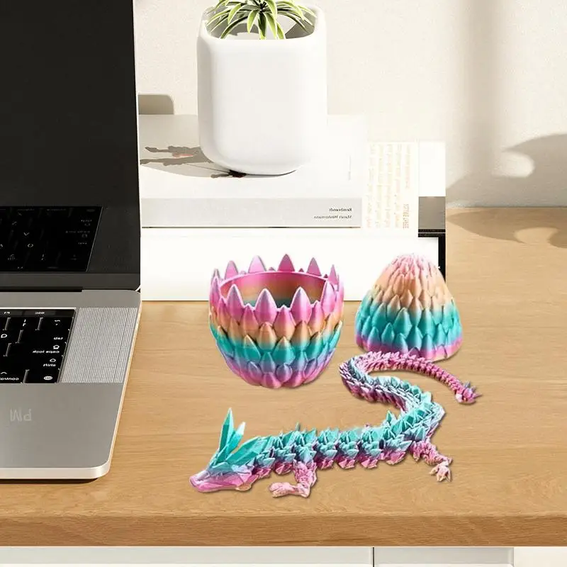 3-D Printed Dragon Colorful Rainbow Dragon Egg With Dragon Inside Fidget Toy Mystery Dragon Egg Table Ornament For Holiday