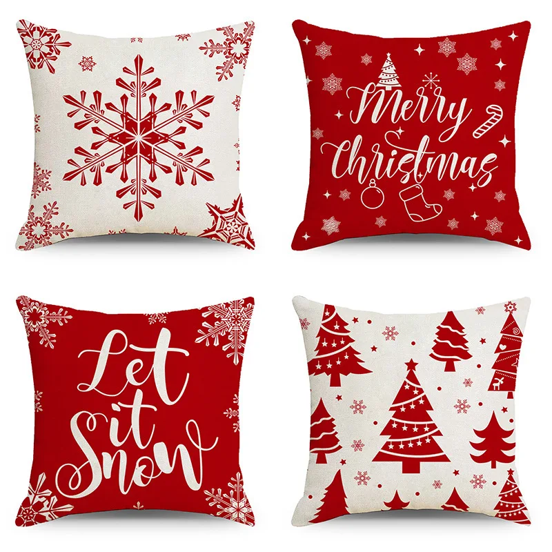 Christmas Linen Throw Pillows 4pcs 45x45cm, Suitable for Sofas,bedrooms,cars,and Home Holiday Decorations (without Inner Lining)