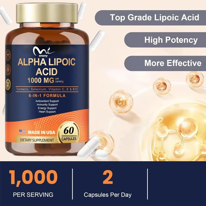 Alpha Lipoic Acid -1000mg ALA Capsules, Liver Cleansing, Metabolism and Cellular Energy, Anti Aging - Non GMO, Gluten Free