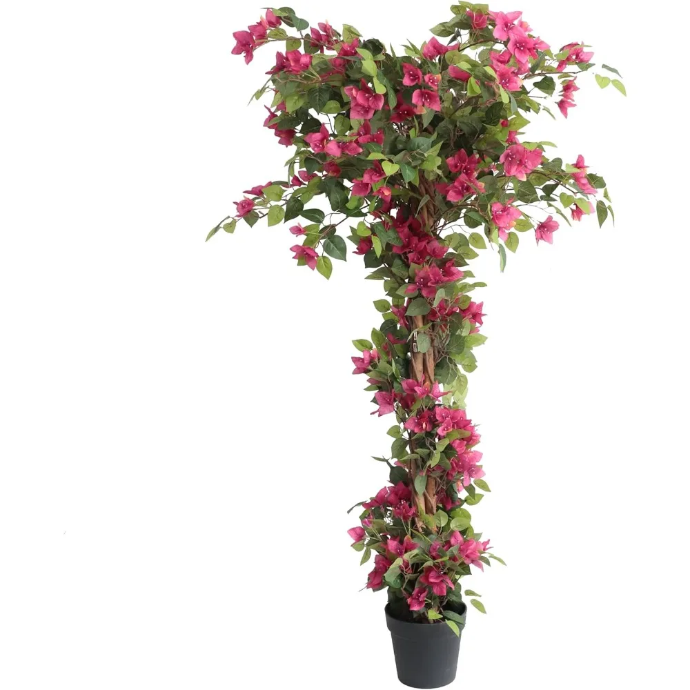 

5 Feet Artificial Bougainvillea Tree with Flowers in Plastic Pot Faux Blooming Tree for Decor Indoor or Outdoor Home Office