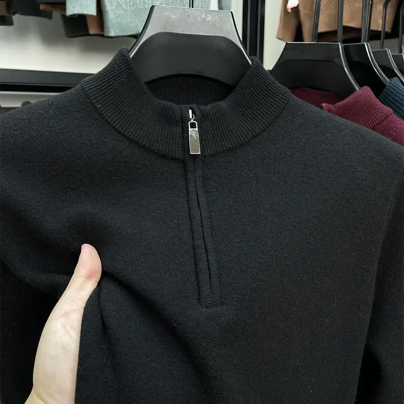 Men Half Zip Mock Neck Knit Sweater Thick Warm Winter Solid Color Base Pullover