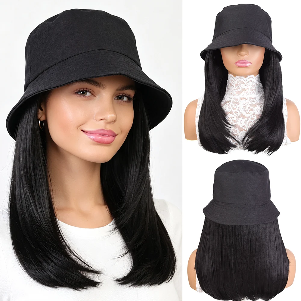 Synthetic fisherman hat inner buckle wig lightweight female hair extension wig natural heat-resistant wig hat ﻿