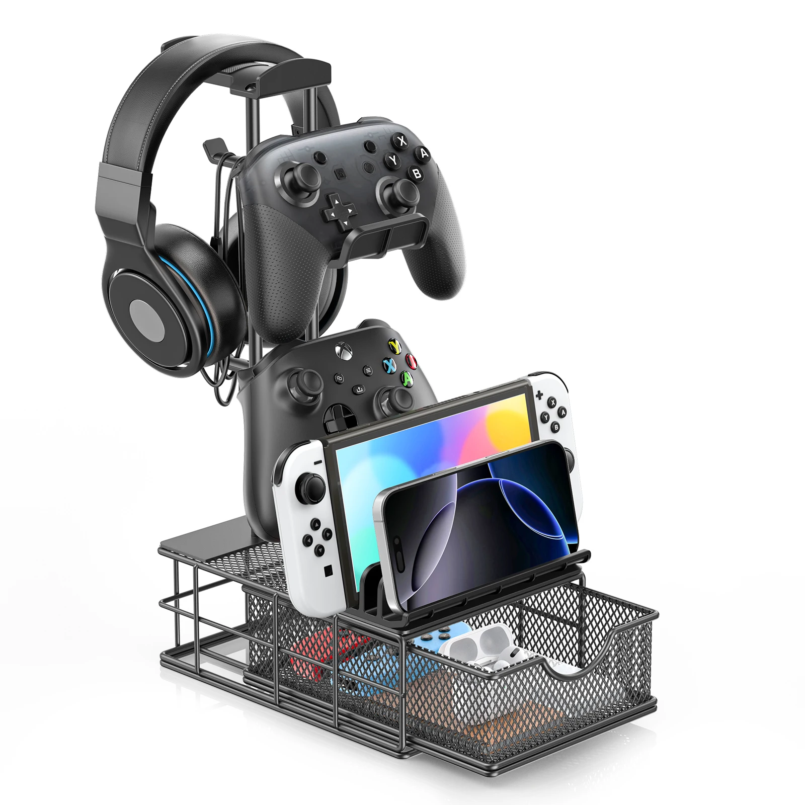 

Подставка для наушников с выдвижным ящиком, гарнитура и держатель контроллера для настольной подставки для наушников, органайзер, универсальные аксессуары для игровых ПК, хранилище