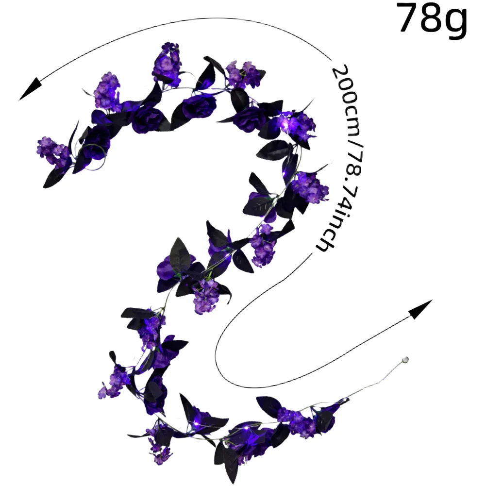 200cm Purple Silk Flower Vine for Halloween Decor Faux Hanging Garland for Ceiling Wall and Tabletop Styling Setup