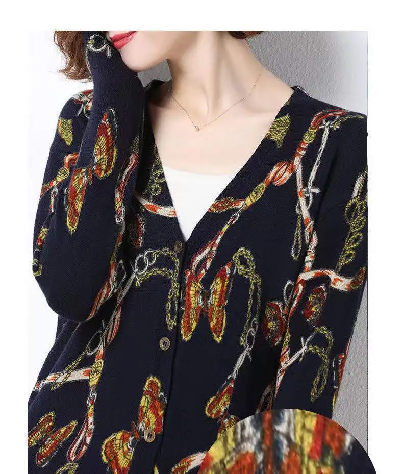 Spring and Autumn Winter New Printed Butterfly Cute Knitted Cardigan Warm Women Early Autumn Loose Versatile Fashin Long Sleeve