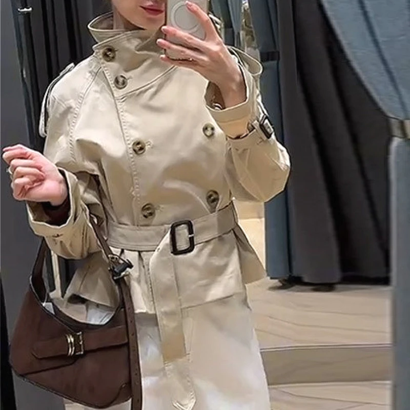 خندق المرأة معاطف قصيرة جاكيتات الوقوف طوق معطف سميك دافئ Y2k الشارع الشهير سترة العمل ملابس خارجية العمل الخريف الشتاء 2025 #1