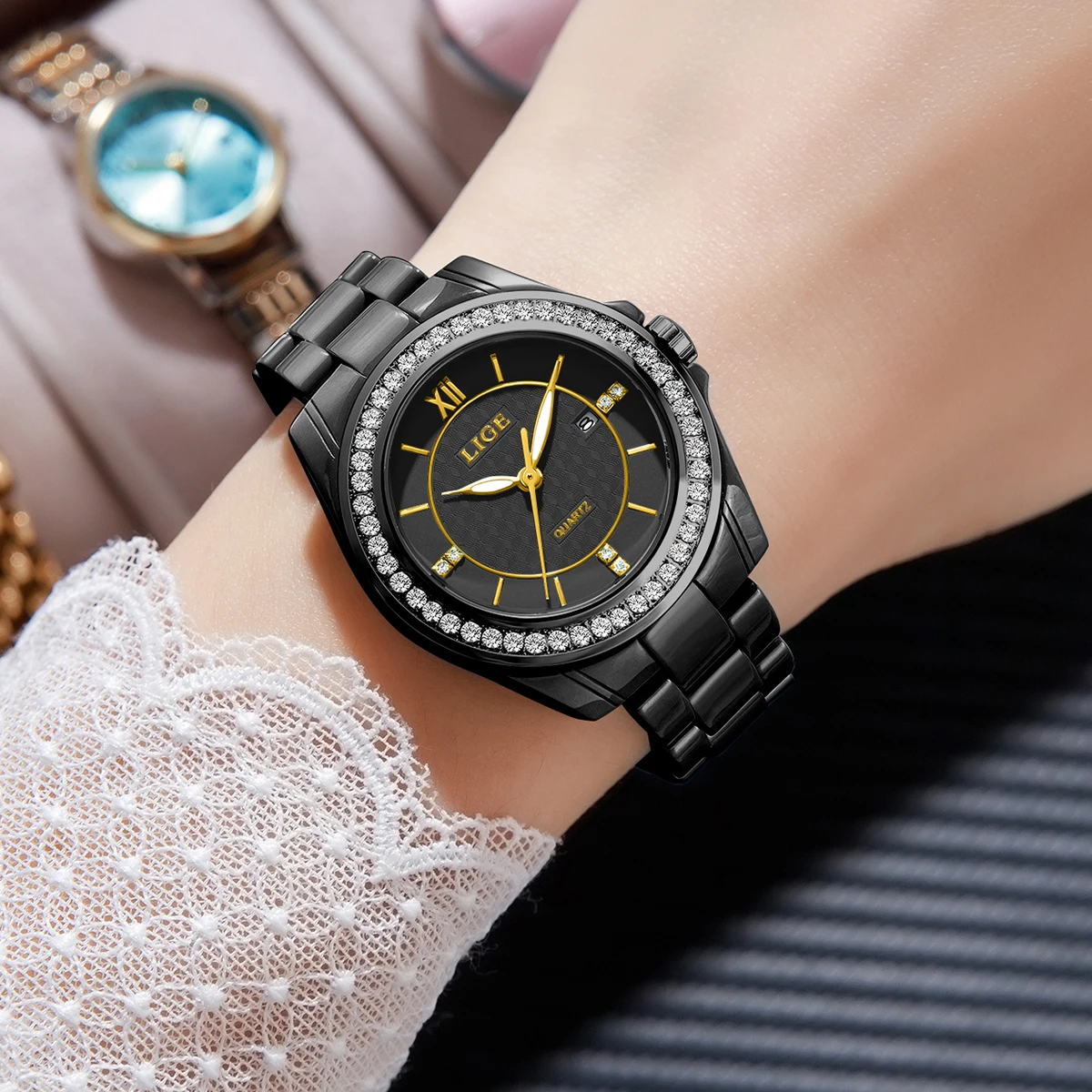 LIGE mode luxe montre étanche pour femmes Date lumineuse bracelet en acier inoxydable Quartz femmes dames montres Reloj Mujer