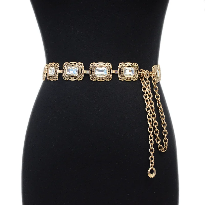 

Fashion Metal Chain Waist Belt Rhinestone Acrylic Cummerbund