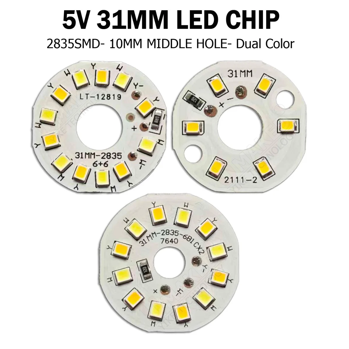 10/50pcs 5V 2835 SMD led Chip bead 31mm 3W Desk lighting source 3000K 6000K Dual color aluminum PCB diy bulb downlight spotlight