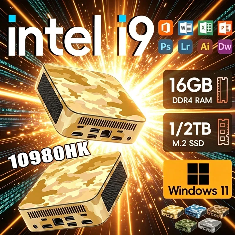 Mini PC Intel Core I9 10980HK Windows 11 Small Pocket Cmputer 16GB RAM 1/2TB SSD WIFI6 BT5.2 4K Desktop PC Gaming Computer