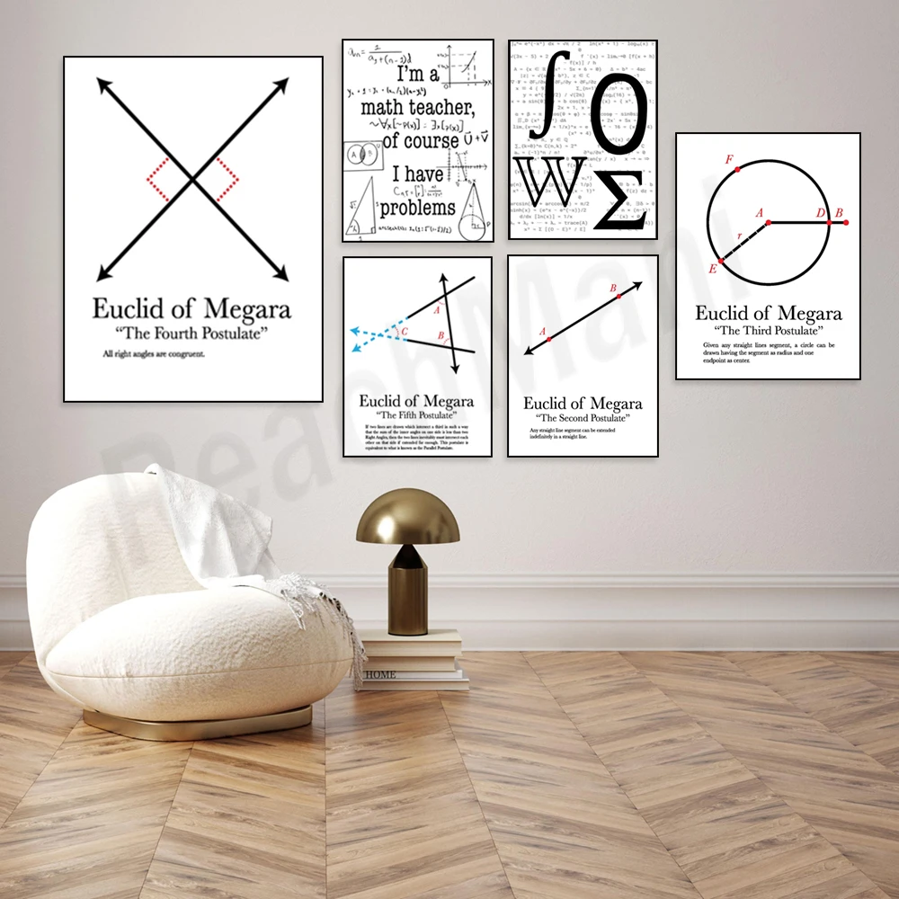 Euclid's Five Postulates art print, abstract equation mathematical geometry print, ∫∑W∃ - geek art, mathematician poster