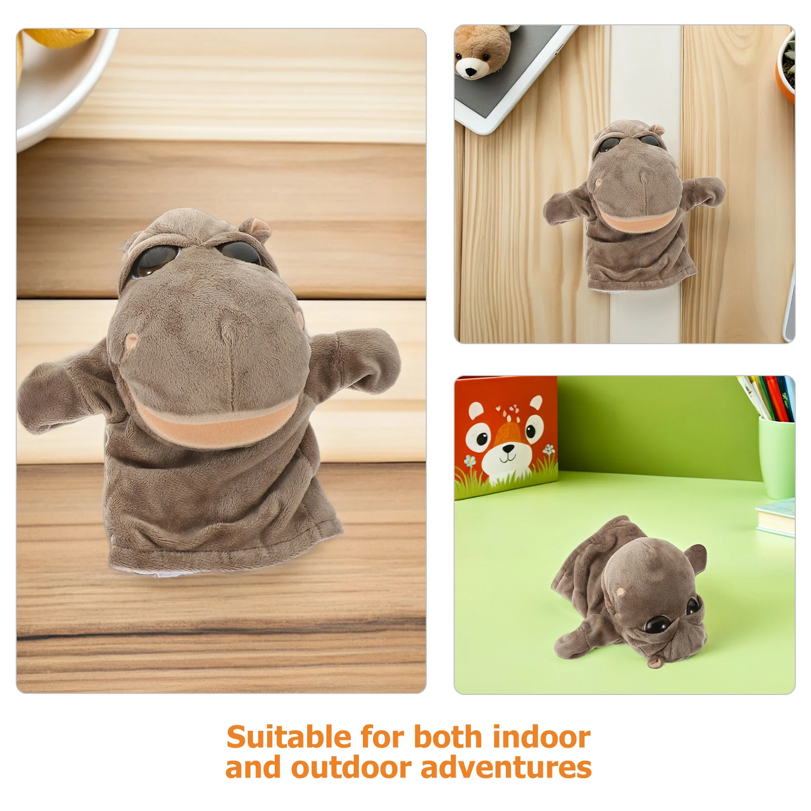 Marionnette à main en forme d'animal marron doux, bouche de travail, conte interactive pour enfants, jeu de rôle éducatif, jeux de simulation en peluche