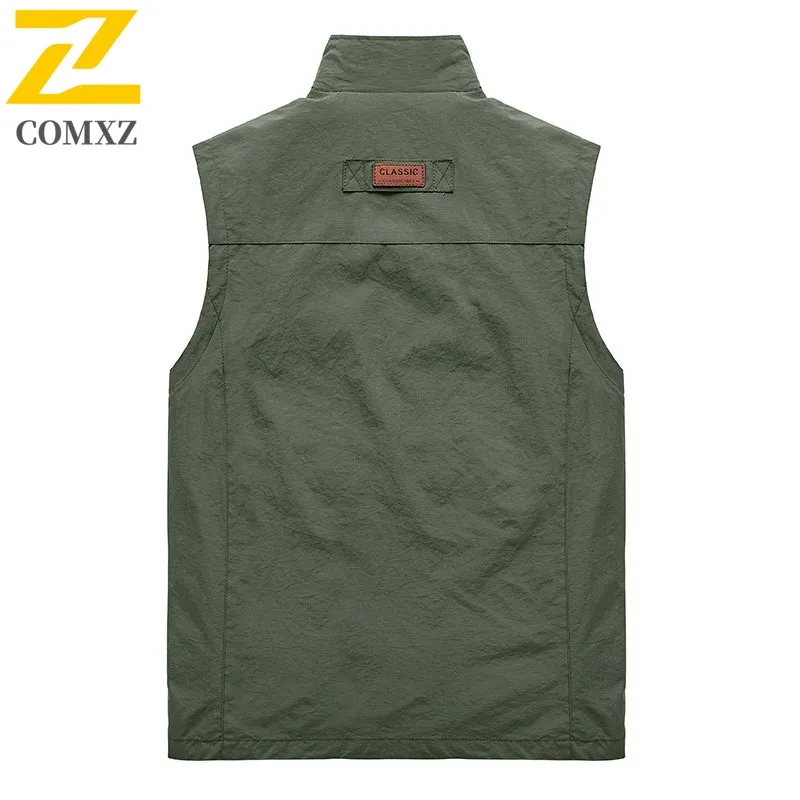 COMXZ  Mens Outdoor Sports Vest Summer Thin Plus Size Multi Pocket Sleeveless Spring Autumn Quick Dry lightweight Waistcoat