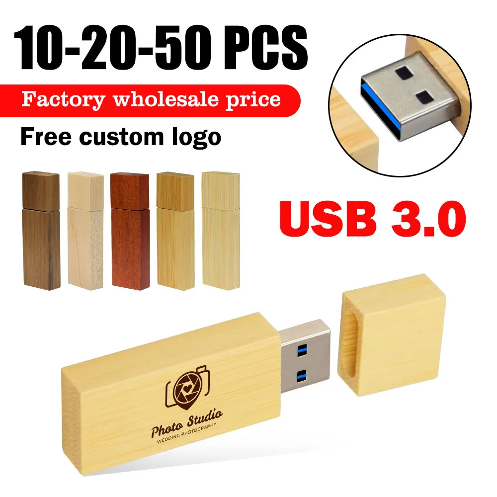 

10/20/50pcs/Lot Wooden USB Flash Drive 3.0 Pendrive 4GB 8GB 16GB 32GB 64GB 128GB Memory Stick Free Customized logo Wedding gift