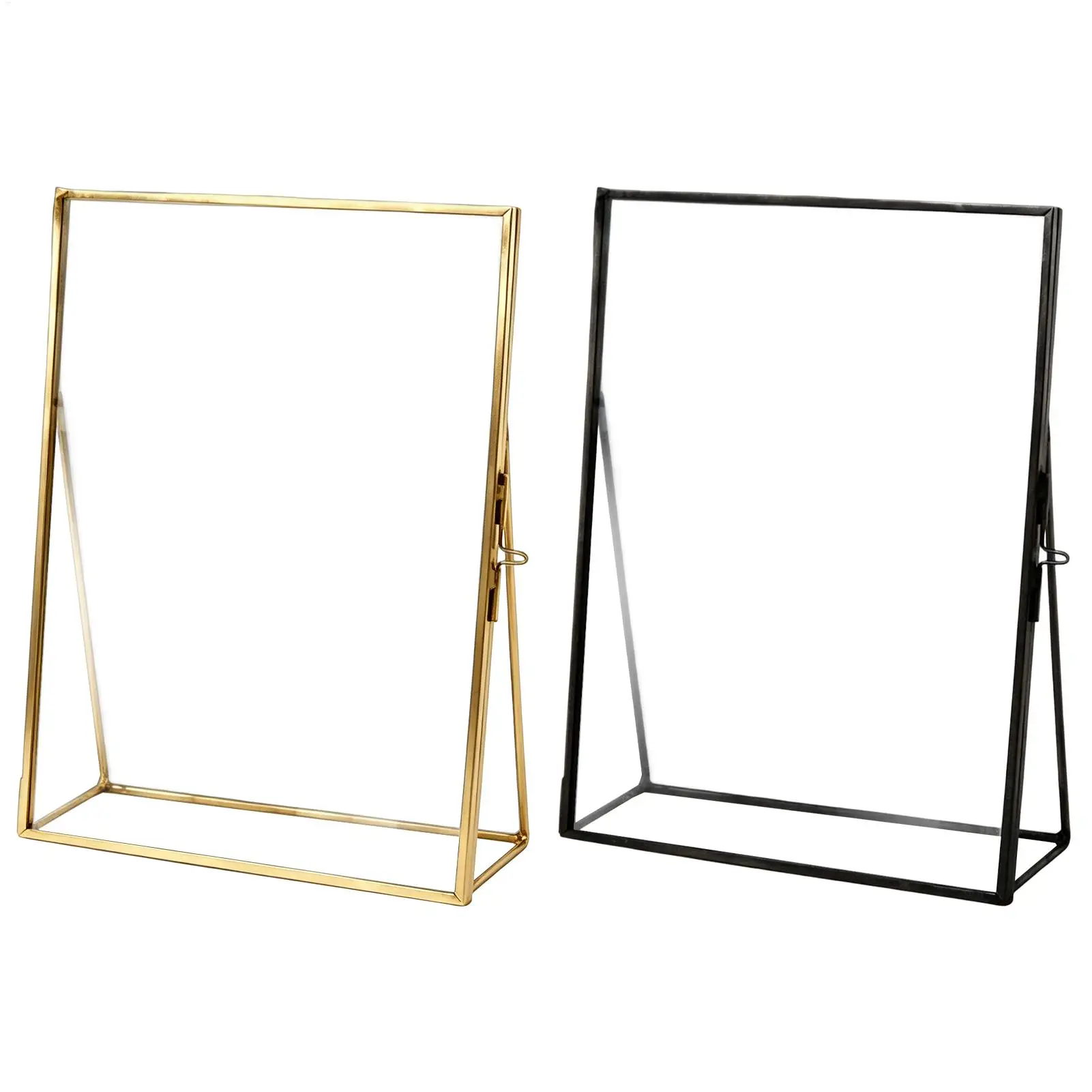 Pressed Flower Frame Simple Metal Tabletop Display 4x6in Floating Brass Picture Frame For Home Office Table Keepsake Display