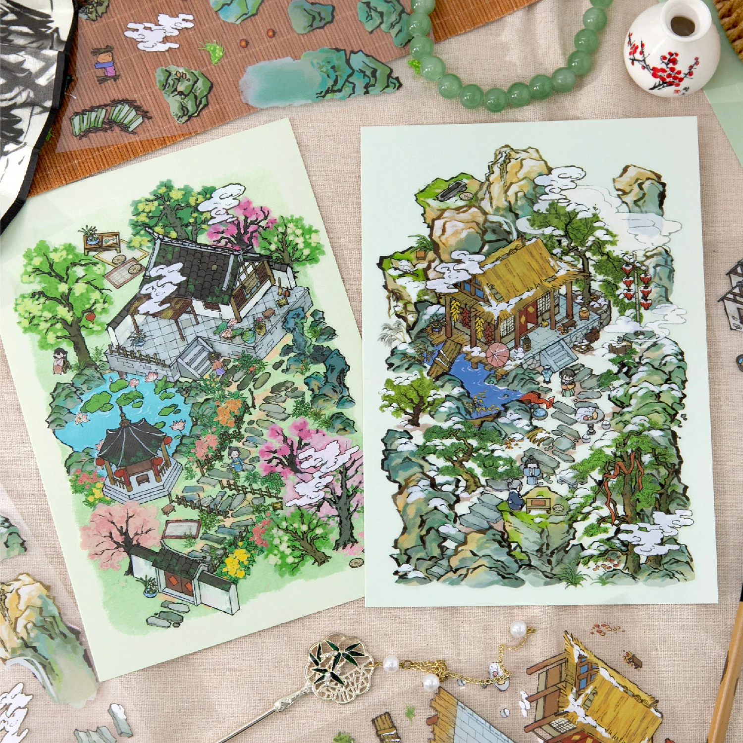 

Kawaii 3D Small House Miniature Scene Stickers Fun Four Seasons Courtyard Landscape Stickers DIY Hand Stacking Scrapbook