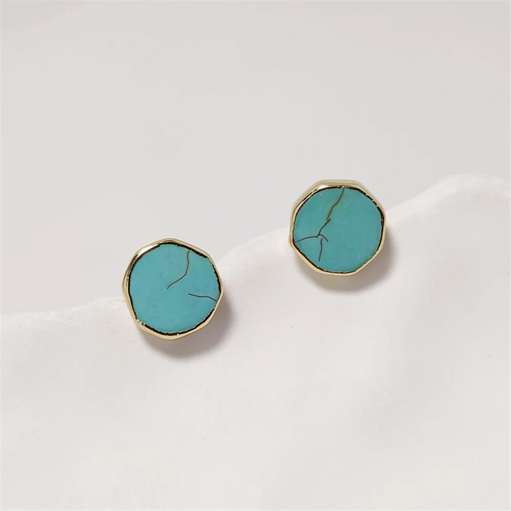 FUWO 1Pair Optimized Turquoises Stud Earrings,Golden Plated Minimalist Irregular Blue Howlite Jewelry For Women ER003