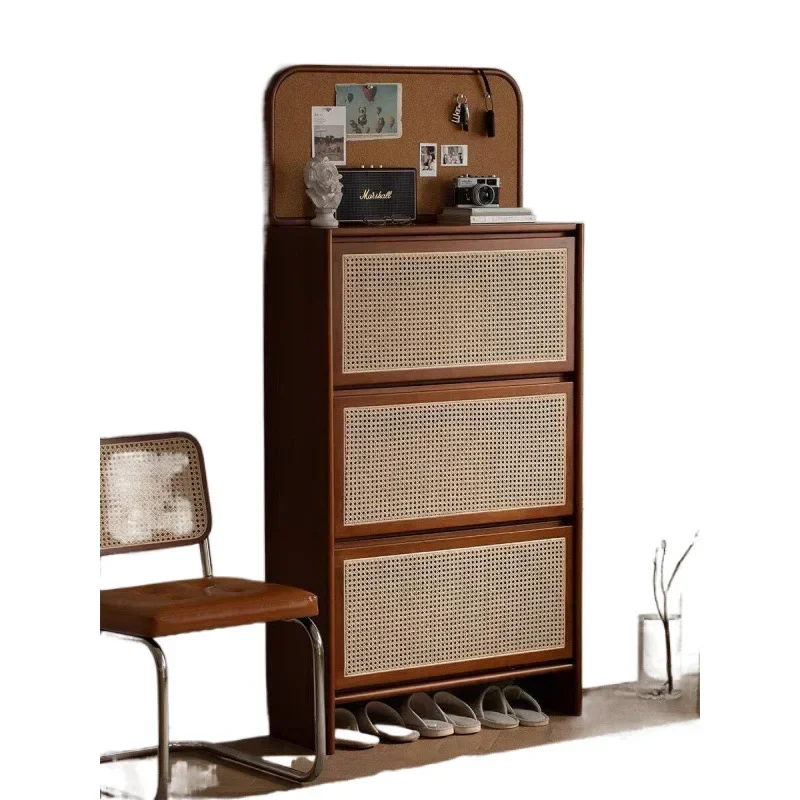 

Nordic solid wood shoe cabinet household small apartment foyer, storage cabinet narrow locker, home multi-function medieval
