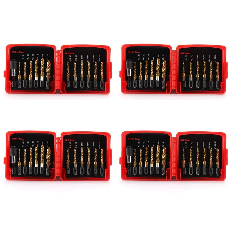 

Titanium Combination Drill Tap Bit Set 52PCS SAE And Metric Tap Bits Kit For Screw Thread Drilling Tapping Deburring