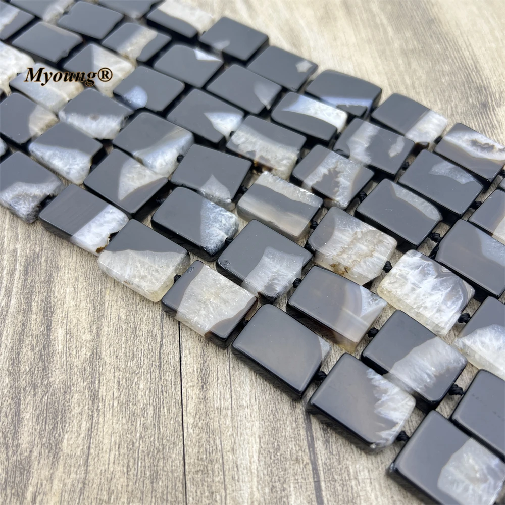 2 Strands/Lot Square Shape Natural Black And White Agates Quartz Stone Slice Space Beads For DIY Jewelry Making MY230432