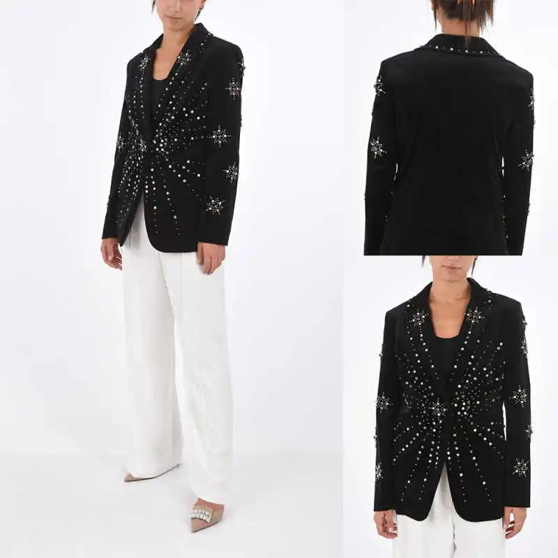 Customized Glitter Women Suits Diamond Long Sleeve Notched Lapel Formal Classic 2 Pieces Jacket Short Pants Slim Fit Dresses