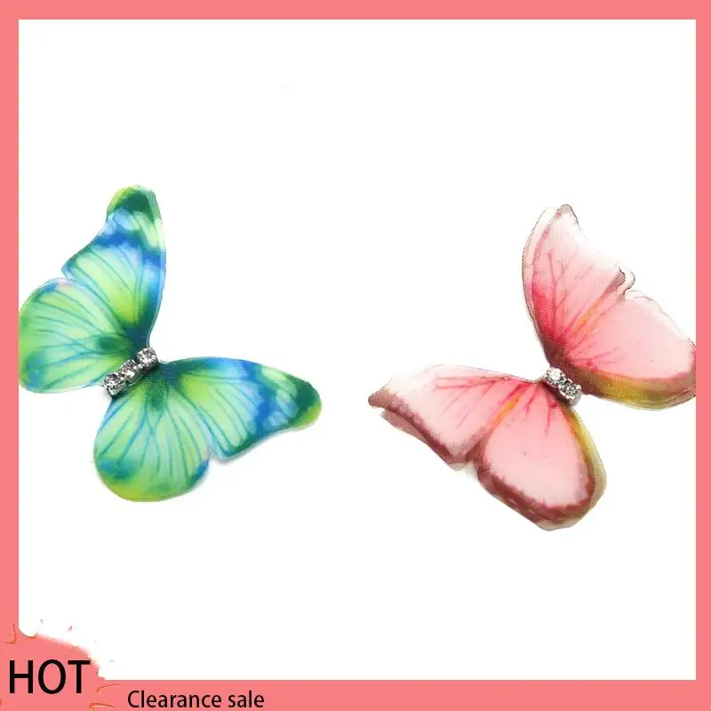 

A88Z 1000Pcs Gradient Color Organza Fabric Butterfly Appliques 38Mm Translucent Chiffon Butterfly For Party Decor