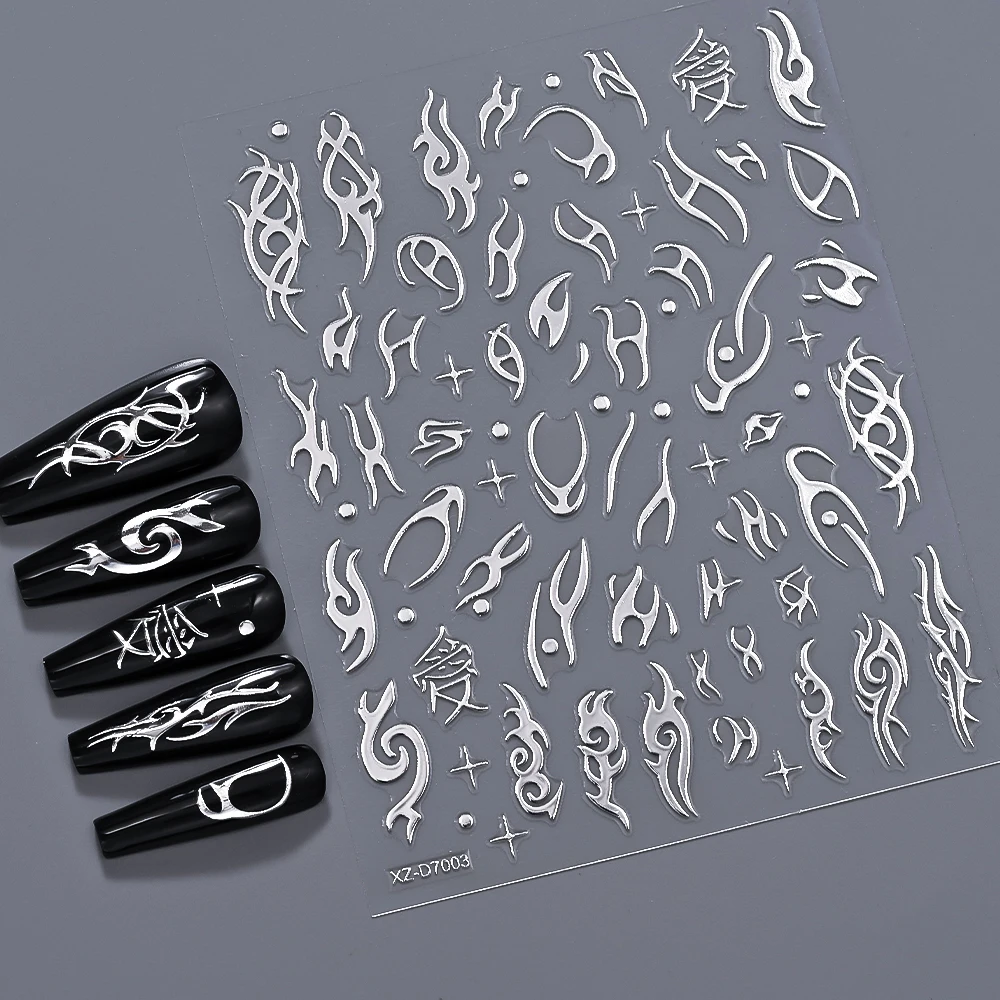 1pc punte francesi argento metallizzato adesivi per unghie 3D onda retrò linea semplice stella luna cuore adesivo cursore decorazione nailart decalcomania