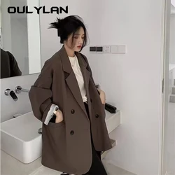 Women Elegant Ladies Spring Autumn Fashion Long Sleeve Oversized Chic Casual Suit Jacket 2024 Vintage Brown Blazer