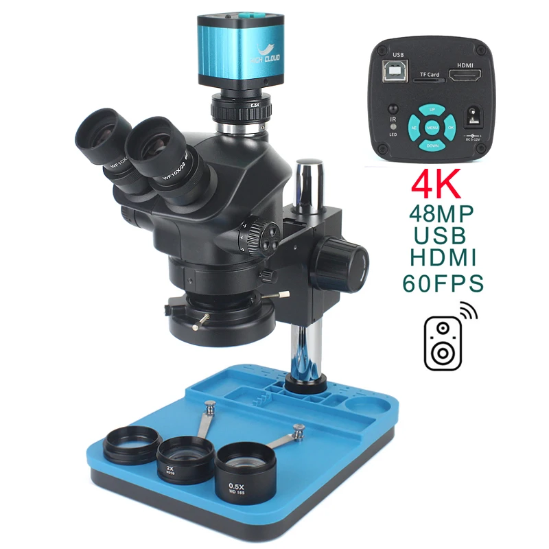 3.5X-90X Simul-Focal Eakins Stereo Trinocular Microscope 4k Camera 55MP HDMI Type-c PC TF Output 1-2 1-3 CTV Adapter Barlow Lens