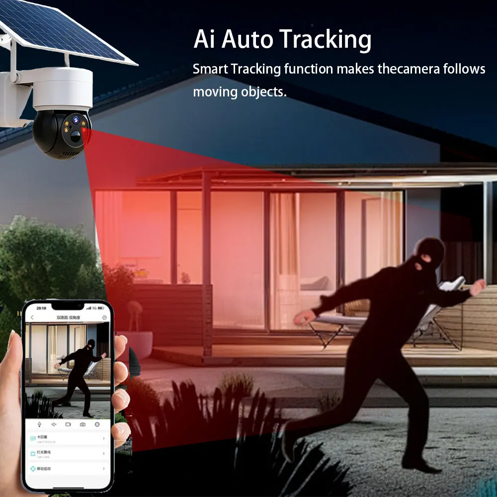 Solar Panel Wifi Camera HD 5MP Outdoor PTZ With Rechargeable Battery PIR Motion Detection Audio 100% Wireless Security IP Camera