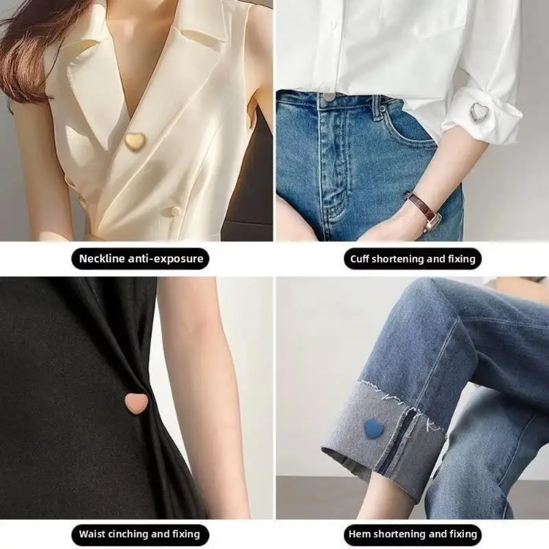 Heart Shaped Magnetic Shirt Clasp No-Mark Invisible Neckline Fastener Portable for Travel Clothing Adjustment