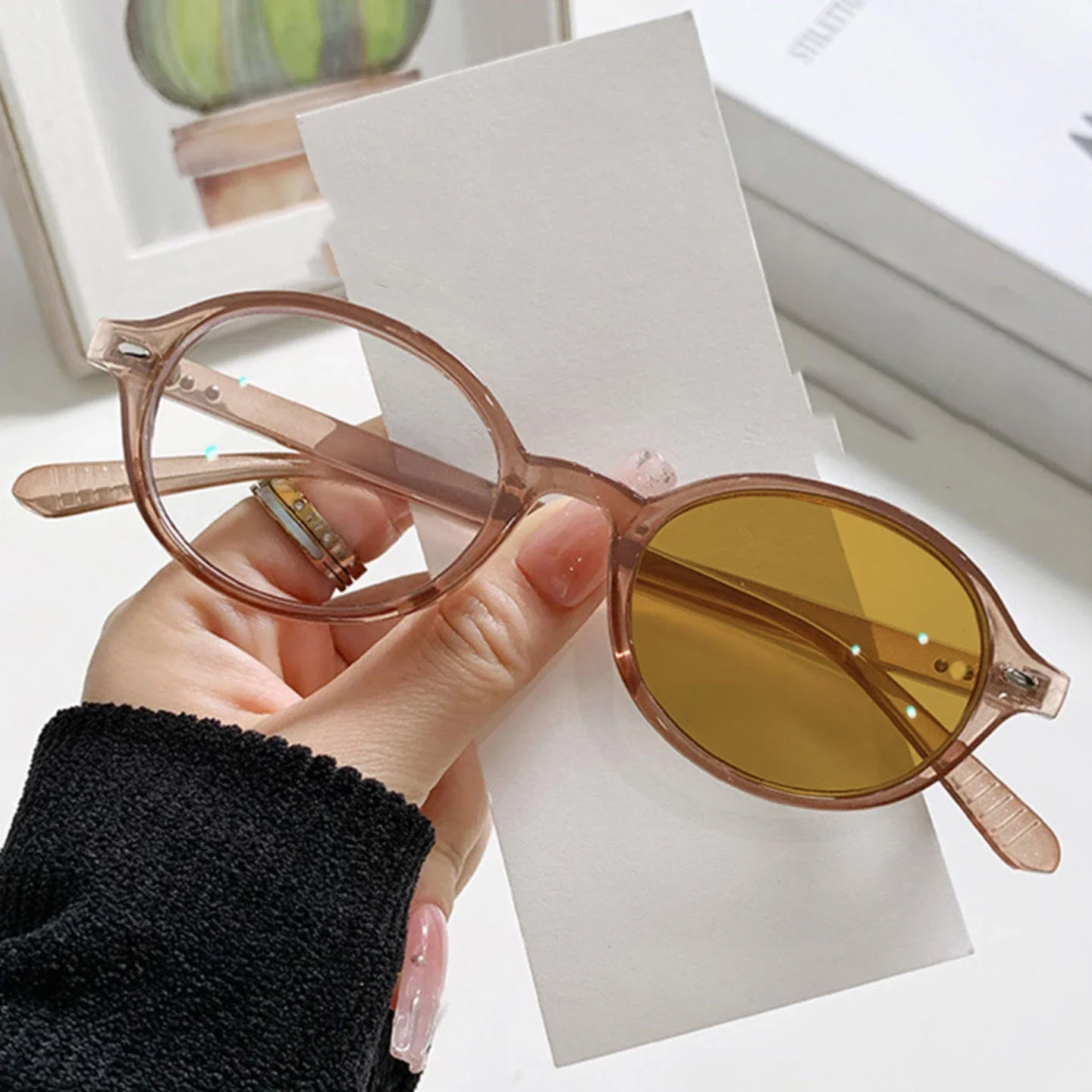 Fashion Vintage Photochromic Myopia Glasses Women Oval Small Frame Minus Diopter Eyeglasses Outdoor Color Changing Sunglasses