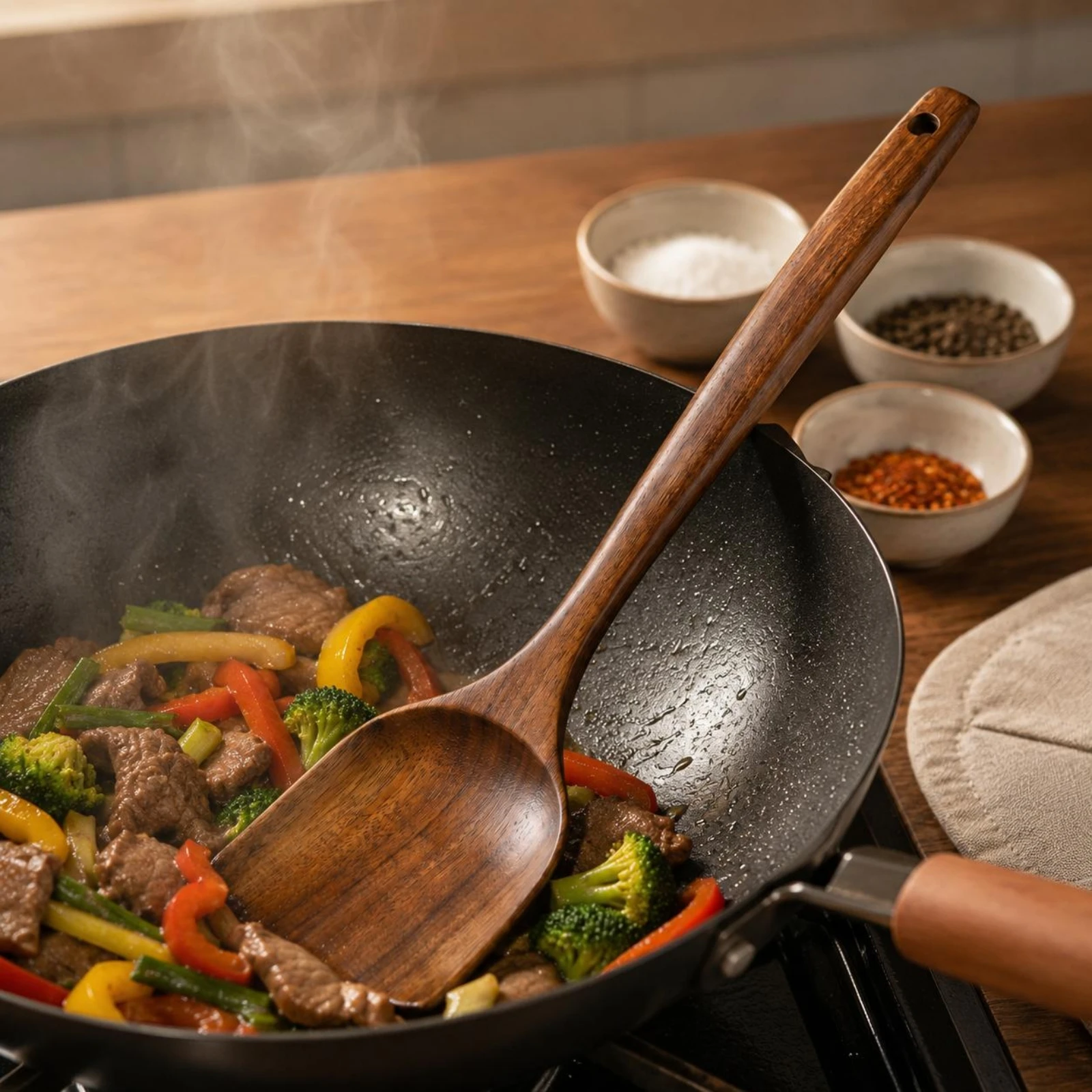 Teak Kitchen Utensil Rounded Carved Wooden Utensil Wooden Cooking Spoon Set Nonstick Safe Household Item Non