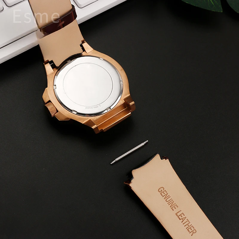 Genuine Leather Watchbands for GUESS Blue W0247G3 W0040G3 W0040G7  Watch with Male Convex Interface Watch Strap