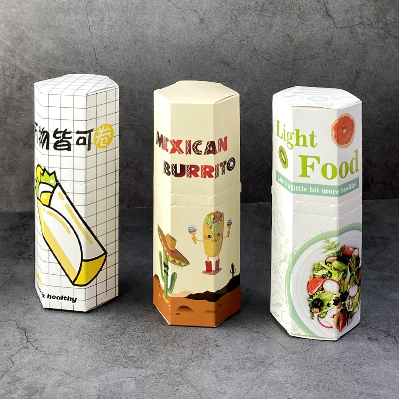 50pcs Pancake Packing Paper Box Chicken Rolls Light Food Easy to Tear Open Mexican Burrito Hexagon Package Gift Box