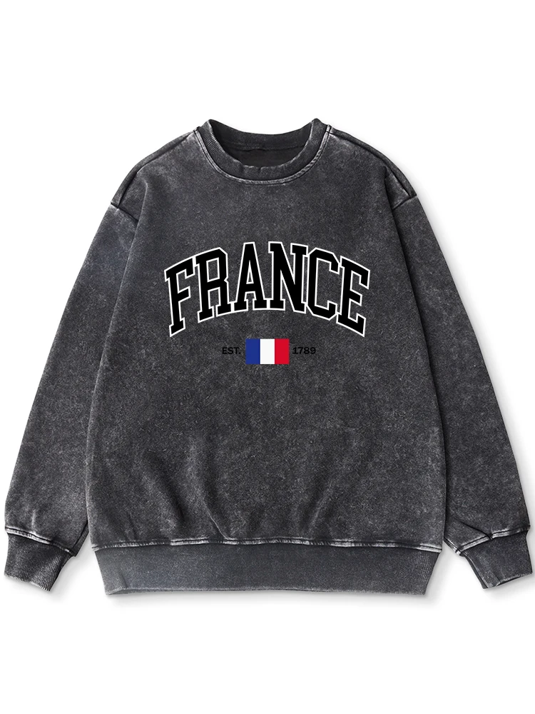 Francia Est 1789 stampa lavato felpa con cappuccio donna Warm Distressed top Casual cotone confortevole felpa autunno Basic Sportswears