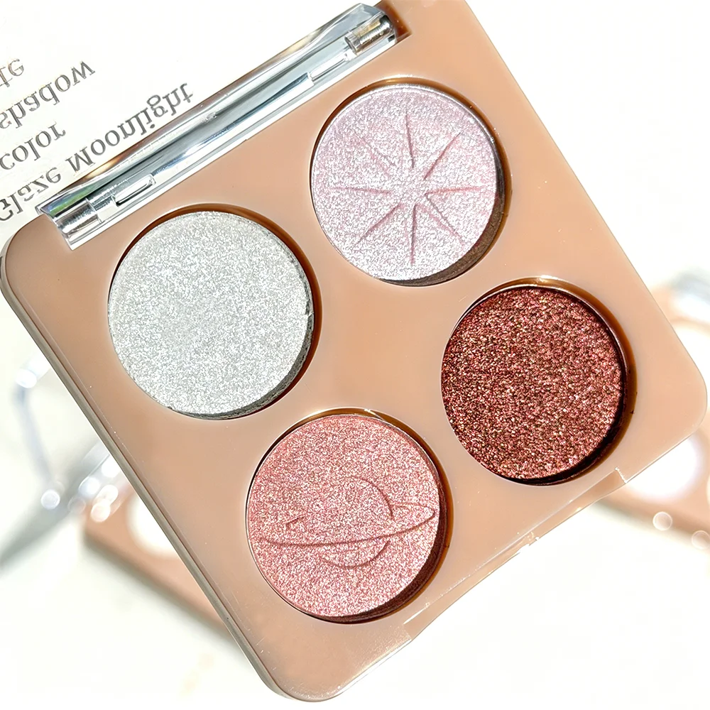 JUJU DREAM Glazed Moon 4 Color Eyeshadow Palette All Shimmer Glitter Waterproof Long Lasting Mini Eye Makeup Cosmetics